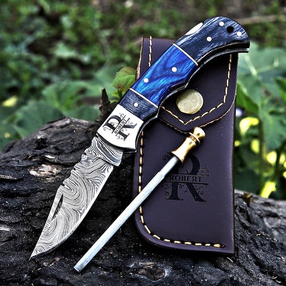 Handmade Damascus Pocket knife Custom Groomsmen Gift Anniversary gift for him Dad Husband Personalized gift for men Birthday gift for him