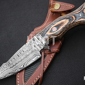 Handmade Damascus Knife Hunting small bowie knife forged knife personalized gift for him Husband Birthday and Anniversary gift for boyfriend