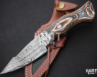 Cuchillos - Cuchillo artesanal - Cuchillo Bowie pequeño - Cuchillo de caza de Damasco - Regalo personalizado para él - Regalo para hombres - Regalo de cumpleaños