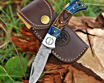 Personalized Handmade Damascus Pocket Knife, Camping gift for Husband, Groomsmen Gifts Anniversary Gift for Him, Dad, Custom Men Gifts