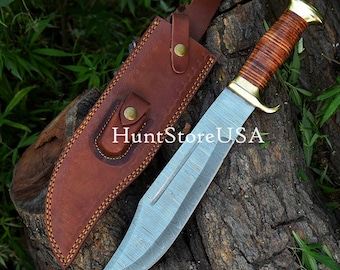 Bowie Knife Best quality Hand forged knife Damascus Steel handmade knife Hunting knife sheath Gift for him gift for husband gift for men