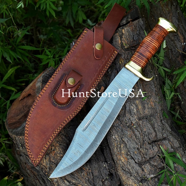 Bowie Knife Best quality Hand forged knife Damascus Steel handmade knife Hunting knife sheath Gift for him gift for husband gift for men