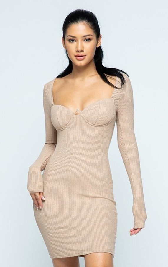Bodycon Long Sleeve Sweater Dress - Etsy
