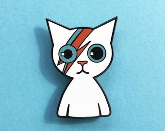 David Bowie Cat, Lightning Bolt, Cat Enamel Brooch Pins Badge Lapel Pins, Brooches