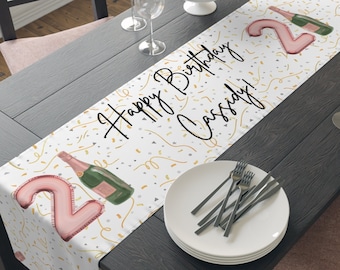 21st Birthday Decorations Custom Table Runner Champagne Theme, Personalized Table Banner for 21st Birthday Decor, Birthday Table Runner