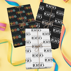 Funny 40th Birthday Wrapping Paper, Funny Wrapping Paper for 1986 Year 40 Birthday, 40 Bday Gift Wrap Paper in Multiple Designs