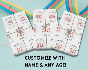Personalized Birthday Wrapping Paper, 21st Wrapping Paper, 30th Birthday Gift Wrap, 40th Wrapping Paper, 50th 60th 70th Custom Gift Wrap