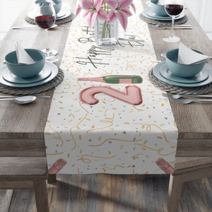 21st Birthday Decorations Custom Table Runner Champagne Theme, Personalized Table Banner for 21st Birthday Decor, Birthday Table Runner image 2