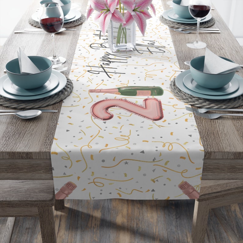 21st Birthday Decorations Custom Table Runner Champagne Theme, Personalized Table Banner for 21st Birthday Decor, Birthday Table Runner image 2