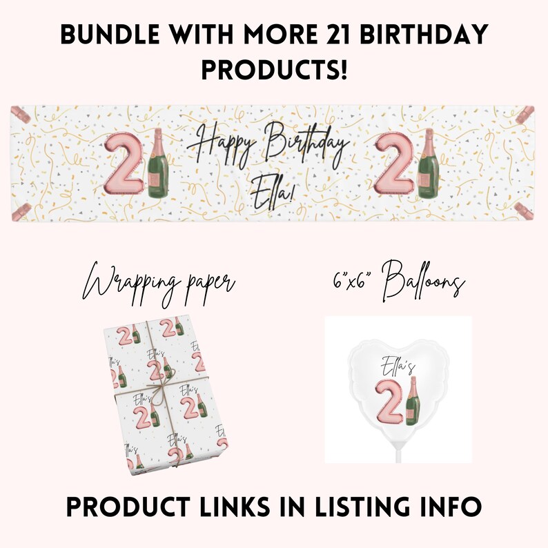 21st Birthday Decorations Custom Table Runner Champagne Theme, Personalized Table Banner for 21st Birthday Decor, Birthday Table Runner image 8