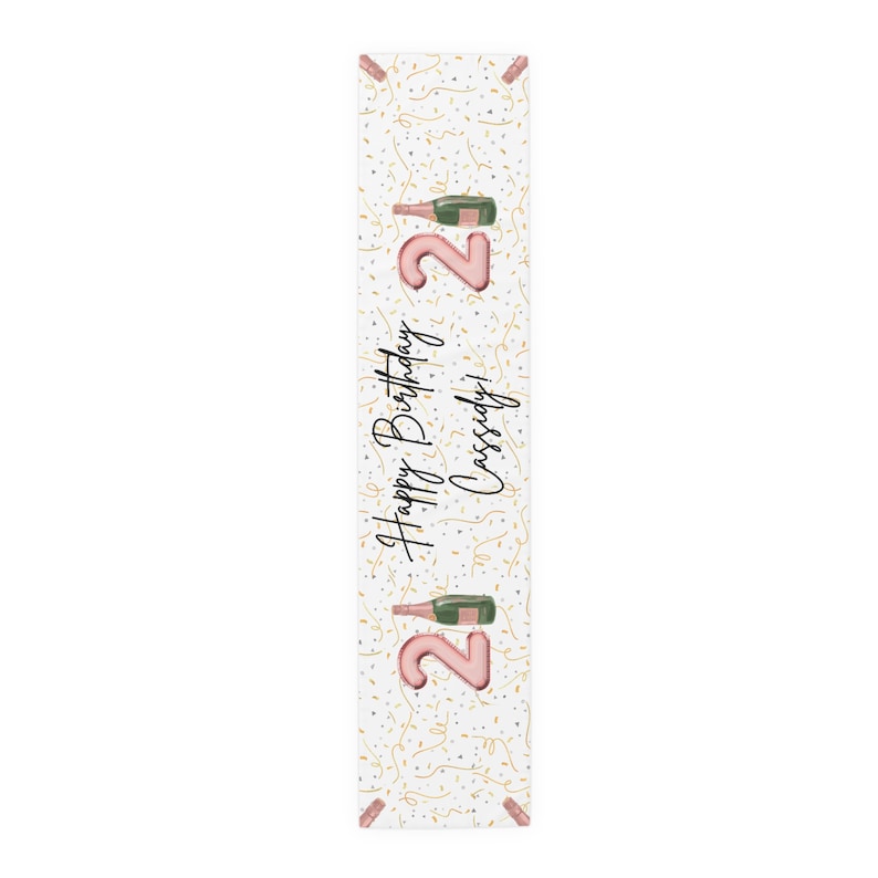 21st Birthday Decorations Custom Table Runner Champagne Theme, Personalized Table Banner for 21st Birthday Decor, Birthday Table Runner image 3