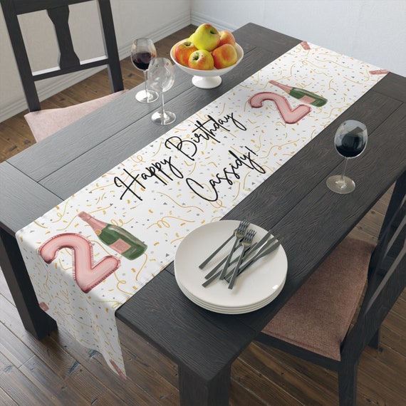 21st Birthday Decorations Custom Table Runner Champagne Theme, Personalized Table Banner for 21st Birthday Decor, Birthday Table Runner