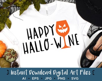 Halloween Wine SVG, PNG, Vector Art, Happy Halloween, Cut File, Wine Shirt, Sublimation, Ready to Press, Wine Drinker, Orange, Black