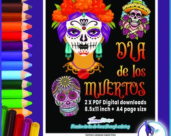 Dia De Los Muertos Day of The Dead, 56 Pages Coloring Book Download, Instant Downloadable, PDF, Printable, Colouring