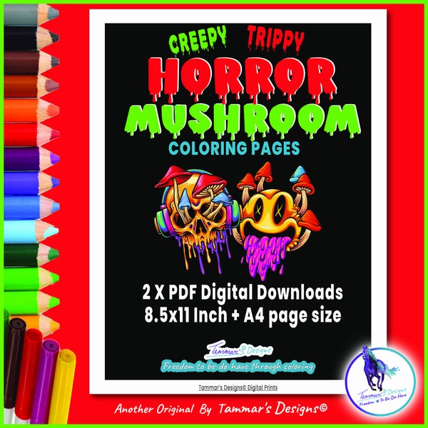 Horror Mushroom, 28 Pages Coloring Book Download, Instant Downloadable, PDF, Printable, Colouring