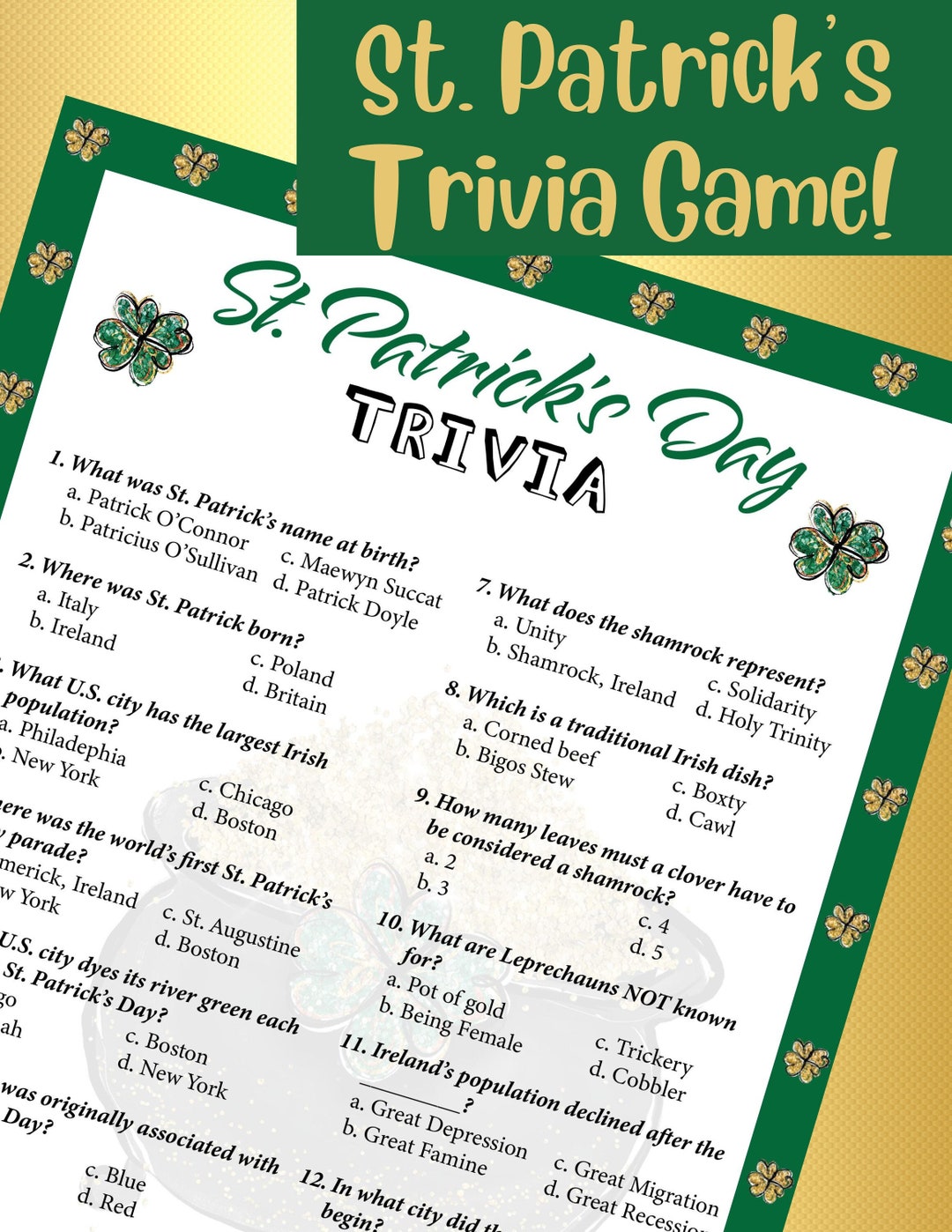 St. Patrick's Day Trivia Game  Fun St. Paddy's Game