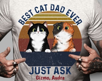 Camiseta engraçada para pai de gato, camiseta personalizada para pai de gato, camiseta vintage para amantes de gatos, camiseta personalizada com nome e imagem do gato, presente para amantes de gatos, presentes retrô para amantes de gatos.
