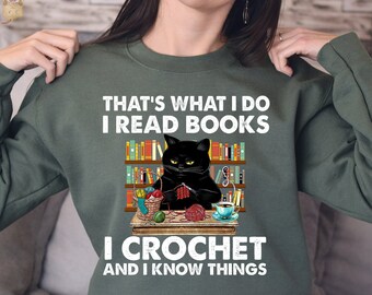 Vintage Reading Love Sweatshirt Books And Cat Sweatshirt Funny Books Sweatshirt Book Lover Gift Librarian Sweater I Read Books Crochet Shirt