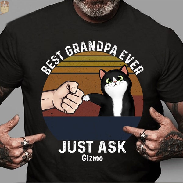 Personalized Best Cat Grandpa Ever Shirt Custom Cat's Image Name Shirt Vintage Gift For Cat Lovers Funny Cat Grandpa Shirt Cat Grandpa Gifts