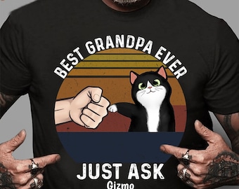 Personalized Best Cat Grandpa Ever Shirt Custom Cat's Image Name Shirt Vintage Gift For Cat Lovers Funny Cat Grandpa Shirt Cat Grandpa Gifts