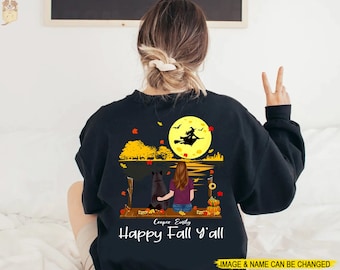 Personalized Cat Lover Shirt, Custom Halloween Cat And Girl Shirt, Custom Cat's Image Name Shirt, Fall Lover Shirt, Custom Cat Fall Shirt