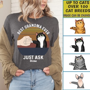 Personalized Best Cat Grandma Ever Shirt Custom Cat&#39;s Image Name Shirt Vintage Gift For Cat Nana Lover Funny Cat Grandma Shirt Cat Mimi Gift