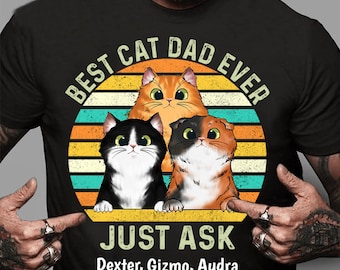 Camiseta vintage para amantes de gatos, camiseta engraçada para pais de gatos, camiseta personalizada para pais de gatos, camiseta com nome e imagem do gato, presente para amantes de gatos, presente retrô para amantes de gatos.