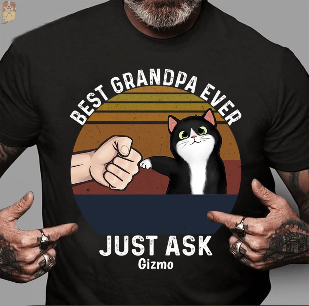 Personalized Best Cat Grandpa Ever Shirt Custom Cat's Image Name Shirt