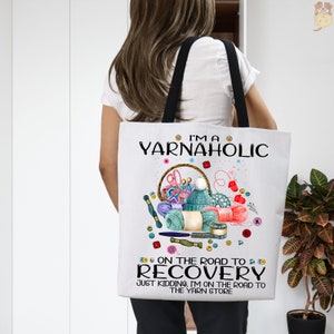 Funny Crochet Tote Bag Crochet Lover Gift Crochet Lover Tote Bag Yarn Lover Tote Bag Fabric Lover Gift I&#39;m A YarnAholic Tote Bag