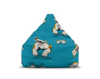 Fodera originale per poltrona a sacco con design "Happy Staffy Dog" in un vivace color verde acqua.