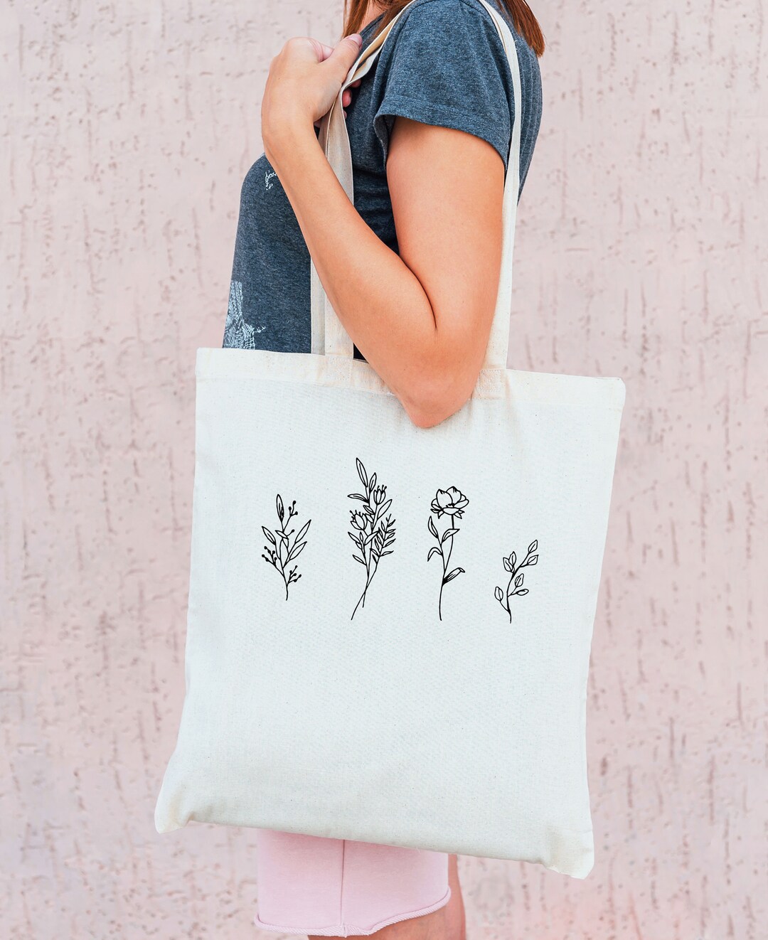 Floral Canvas Tote Bag | Women's Wildflower Tote | Reusable