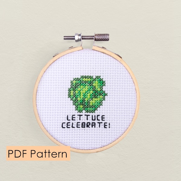 Lettuce Cross stitch pattern PDF Instant Download - cute and funny quotes - birthday card - vegetables - celebration - food pun - lettuce