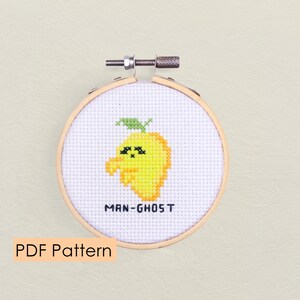 Mango Cross stitch patroon PDF Instant Download - schattige fruit woordspeling - eenvoudig patroon - pdf digitaal patroon - ghost boo - halloween decor