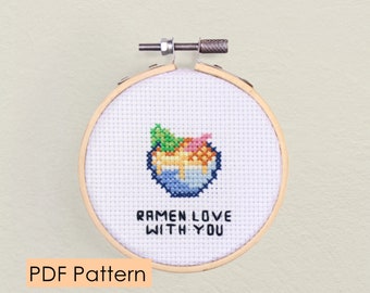 Ramen Cross stitch PDF pattern - PDF Download - Japanese food - ramen noodles - ramen food sushi - tiny cross stitch pattern - love pun