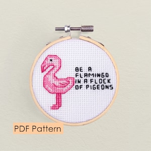 Pink Flamingo Cross Stitch Pattern: Beginner Animal Design (PDF Download)