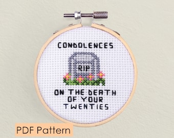 Funny 30th birthday cross stitch pattern - Instant Download - RIP twenties - handmade greeting - funny - funeral for your 20s- birthday card