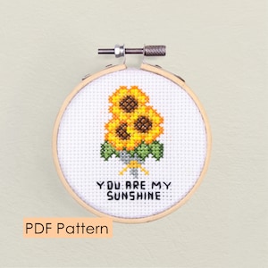 Modèle de point de croix tournesol à télécharger - bouquet - tu es mon rayon de soleil - cadeau d'amour - saint valentin point de croix - fleur - point mini