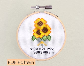 Sunflower Cross stitch pattern PDF Download - bouquet - you are my sunshine - love gift - valentine cross stitch - flower - mini stitch