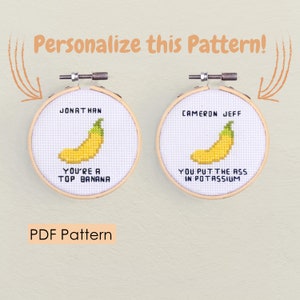 Ensemble de motifs de point de croix banane - Nom personnalisé - Téléchargement instantané PDF - vous êtes une banane supérieure - jeu de mots drôle de banane - point de croix sarcastique