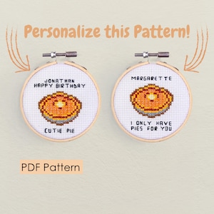 Paquet de motifs de point de croix tartes - Nom personnalisé - Téléchargement instantané PDF - carte de joyeux anniversaire - motif drôle de jeu de mots - célébration - amour