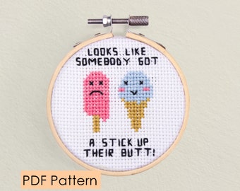 Popsicle Pun Cross Stitch Pattern – Funny Beginner Embroidery (PDF Download)