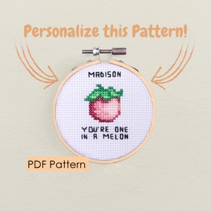 Personalized Melon Cross Stitch Pattern: Funny Fruit Pun (PDF Pattern)