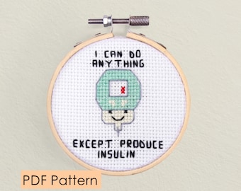 Patrón de punto de cruz "Insulin Pun": Apoyo para la diabetes tipo 1 (Descargar PDF)