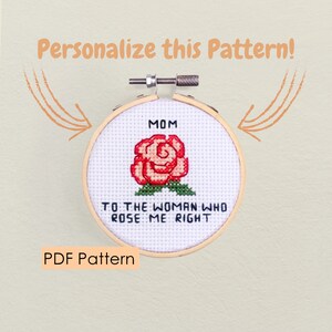 Rose flower cross stitch pattern PDF - Personalized Name pattern - PDF Download - i love you mom - mother gift - floral stitch pattern