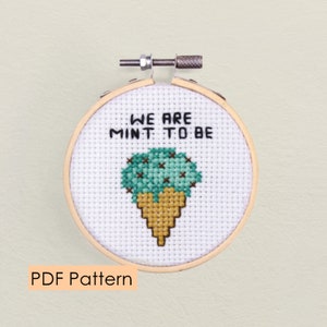 Chocolate Mint Ice Cream Cross stitch pattern PDF Download - cute food pun - mint ice cream - lover gift - beginner and easy cross stitch