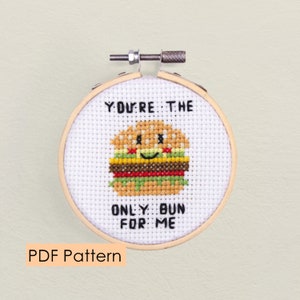 Burger Cross stitch pattern PDF Download - cute food pun - cheeseburger - bun - lover gift - beginner and easy cross stitch - food pun - fun