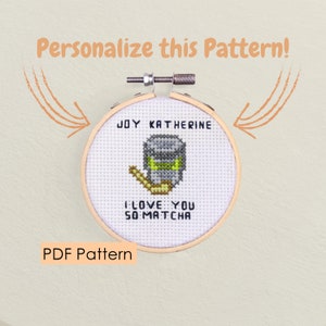 Matcha cross stitch PDF pattern - Personalized Name pattern - PDF Download - I love you so matcha - cute punny green tea - matcha tea