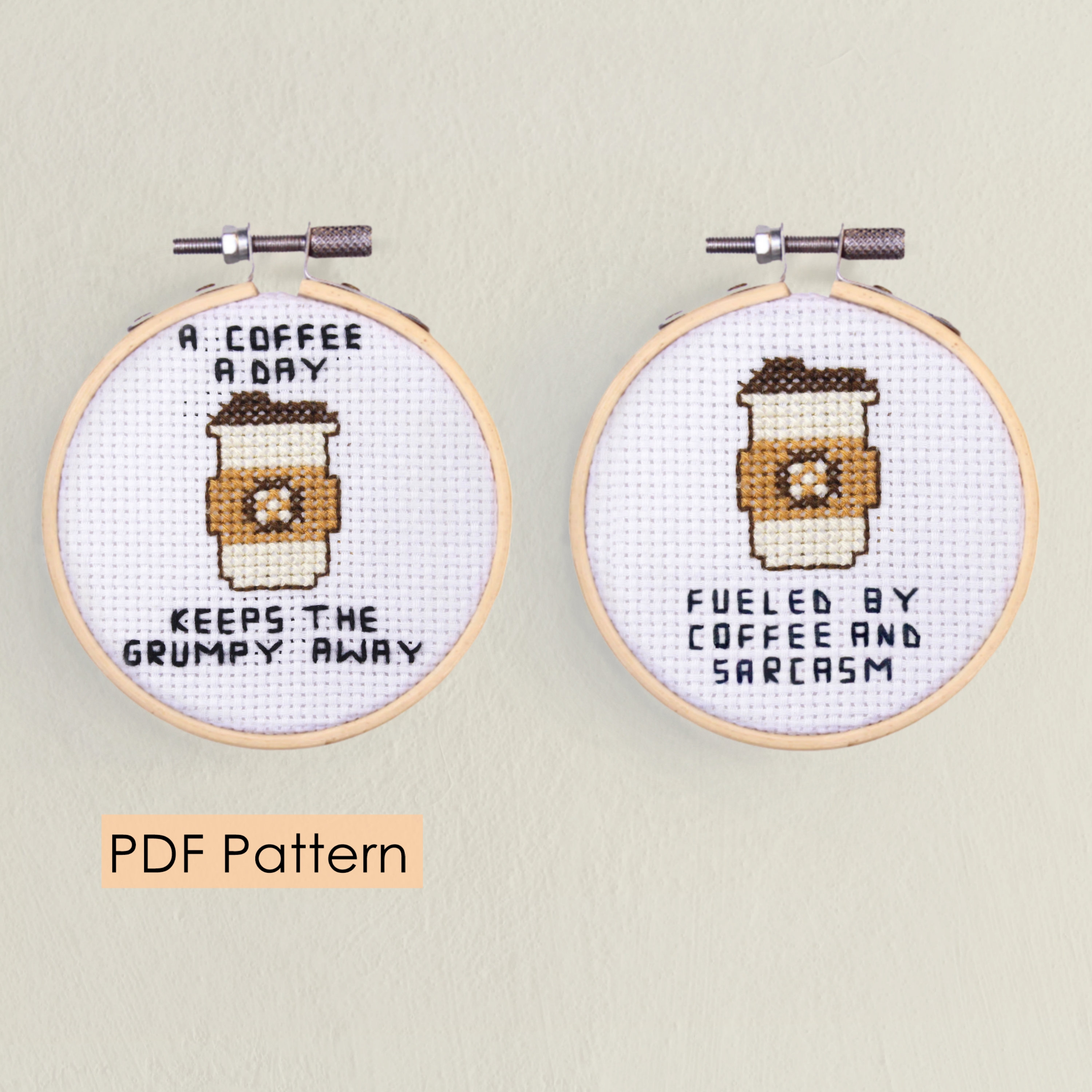 Coffee cross stitch pattern - PDF Instant Download - coffee cup - caffeine lover - fueled by coffee and sarcasm - funny cross stitch - pun