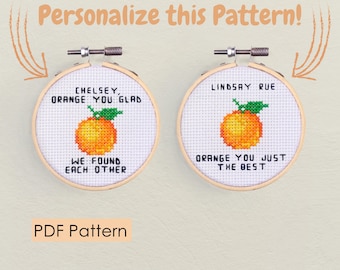 Pacote de padrões de ponto cruz com trocadilho laranja: nome personalizado (download em PDF)