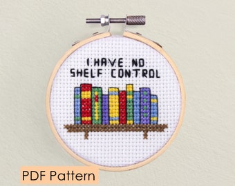 Bookshelf Cross stitch pattern - Instant Download - books - handmade greeting - funny - book puns - love - bookworm gift